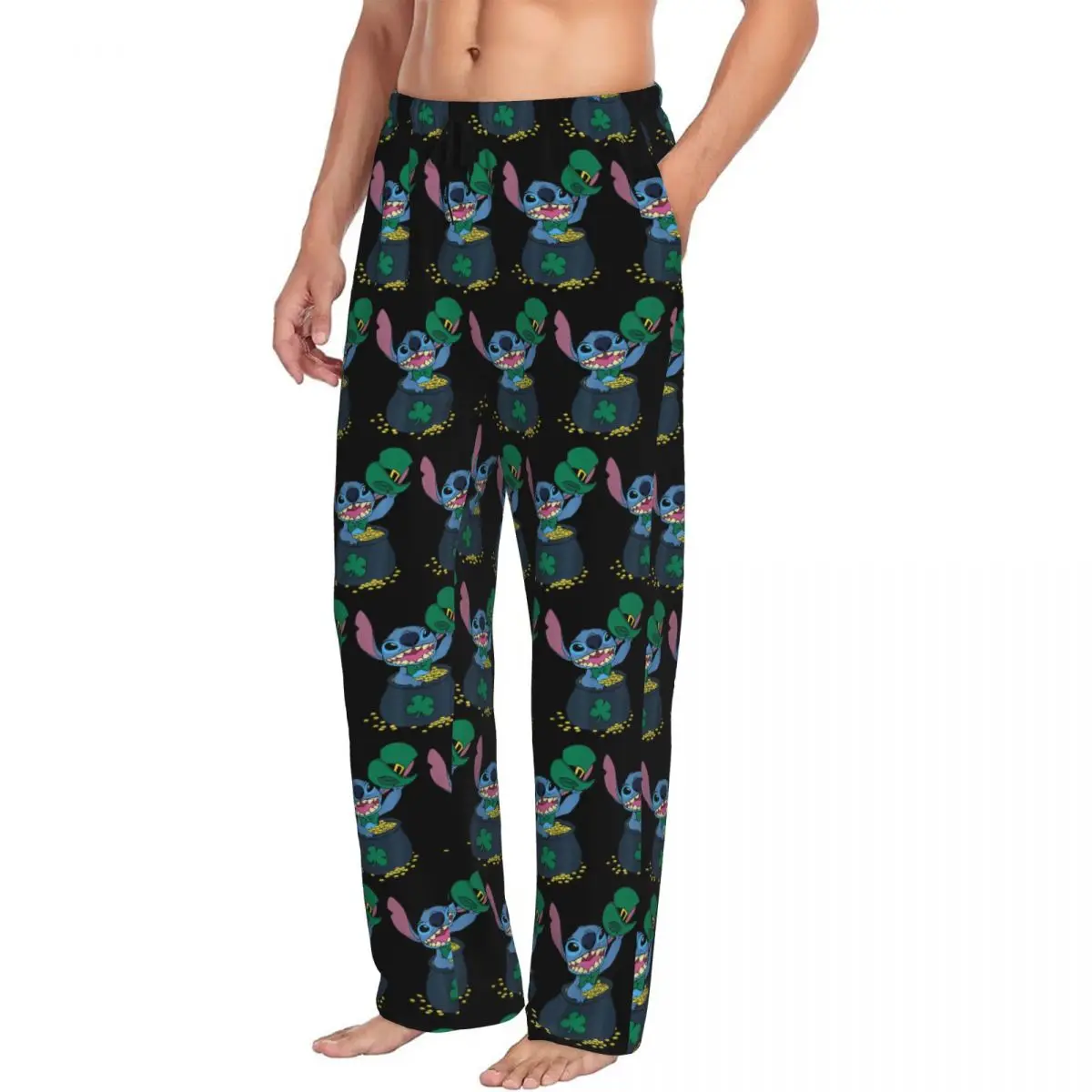 Custom Cartoon Anime Manga Stitch Lilo Pajama Pants for Men Lounge Sleep Drawstring Sleepwear Bottoms with Pockets