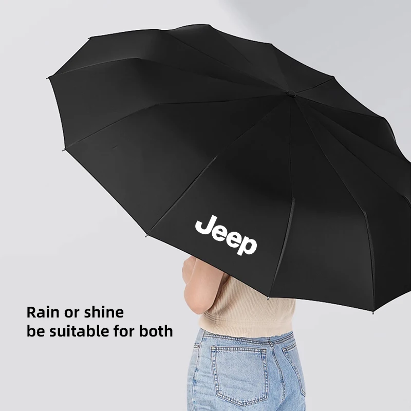 Car Emblem Umbrella Folding Black Portable Parasol For Jeep Grand Cherokee Wrangler JK Gladiator Compass Renegade Patriot Libert