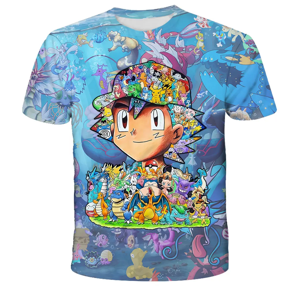 T-shirt à manches courtes Pokémon pour enfants, dessin animé Pikachu, impression de dessin animé, t-shirt pour enfants, vêtements d'été pour bébés garçons et filles