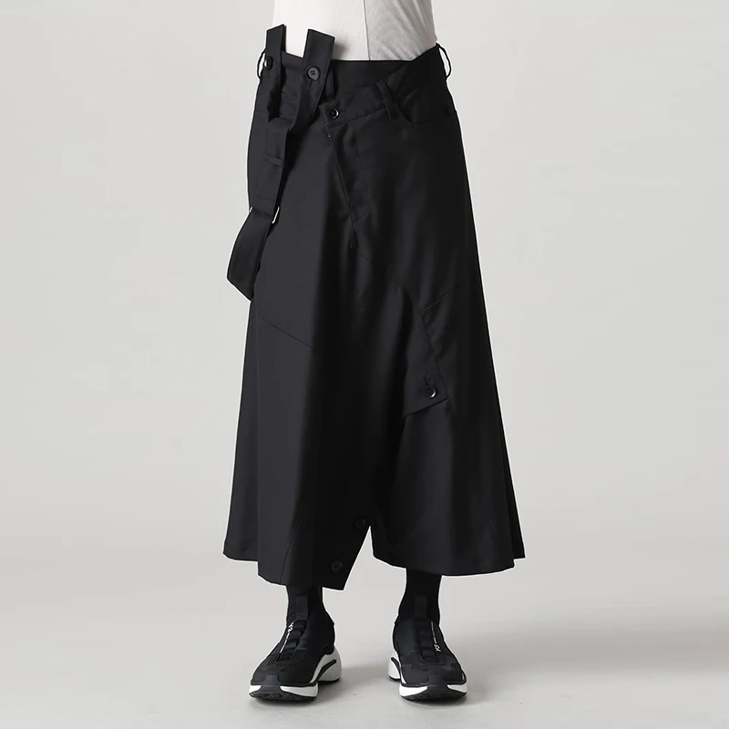 

Original Plus Size Pants Men's Fashion Casual Trousers Asymmetric Super Loose Cropped Overalls Singer Stage Performance Clothing