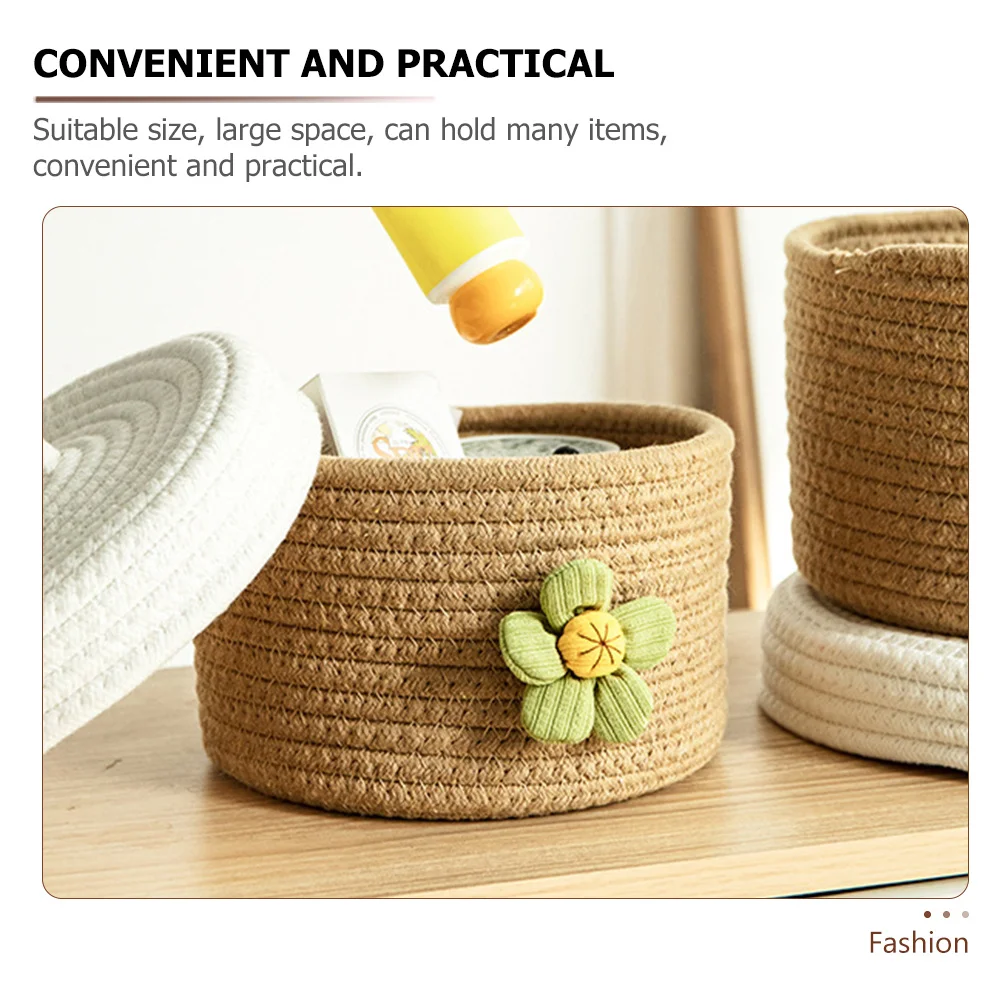

Stylish Round Storage Basket with Lid Cotton Rope Construction Multipurpose Organizer for Living Room Bedroom Decor