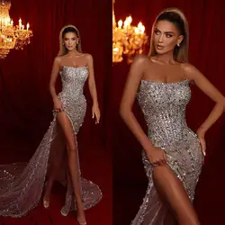 Graceful Sexy Evening Dresses Prom Gowns Applique Bling Sequins Luxury Party Dress Vestido De Novia Formal Occasion Customize