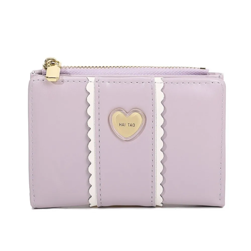 

Elegant Women Short Wallet Love Heart Pu Leather Biofold Business Purse Candy Color Waterproof Bank/ID/Credit Card Holder