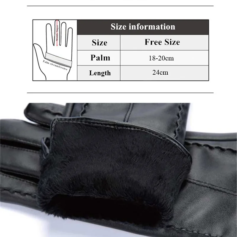 Women Gloves PU Leather Business Winter Outdoor Driving Windproof Keep Warm Black Touch Screen Female Gloves