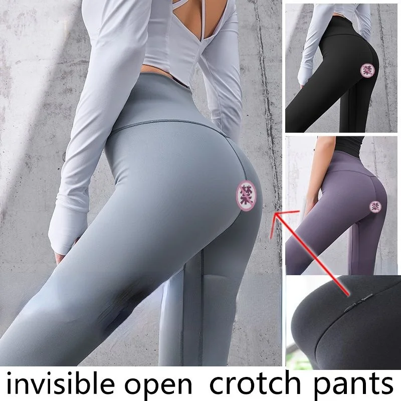 Invisible Zipper Leggings apertados, calças de ioga crotch aberto, casais calças ao ar livre, plus size, cintura alta