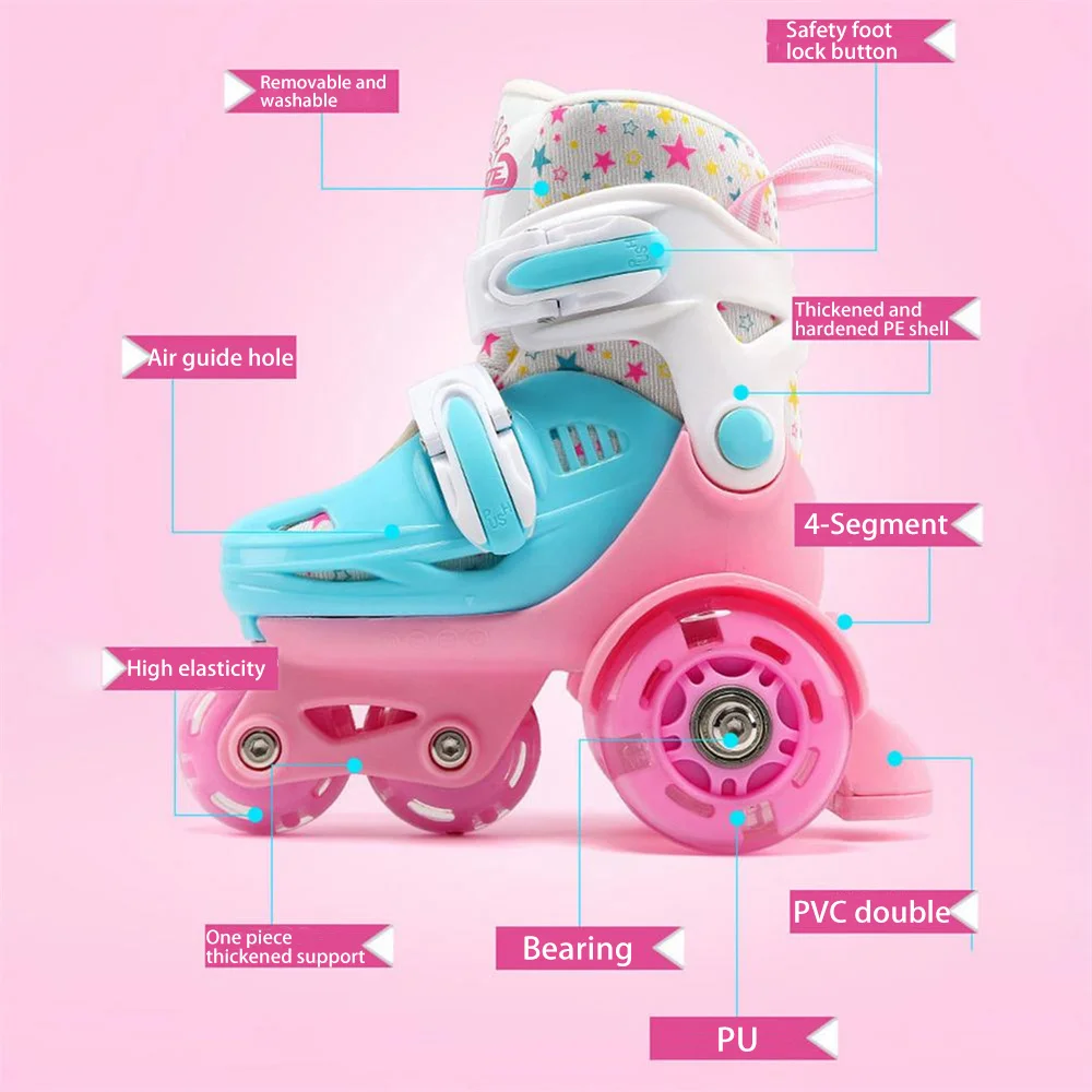 Chaussures de patinage à roulettes pour enfants de 3 à 8 ans, roue Flash à Double rangée, assistance de sécurité réglable, chaussures de patinage à roulettes