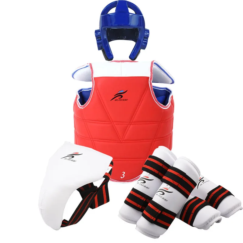 Body Protector Taekwondo WTF Uniform Gear Calf Compression Set Adult Kids Jockstrap Chest Helmet Shin Guard Training Equipment