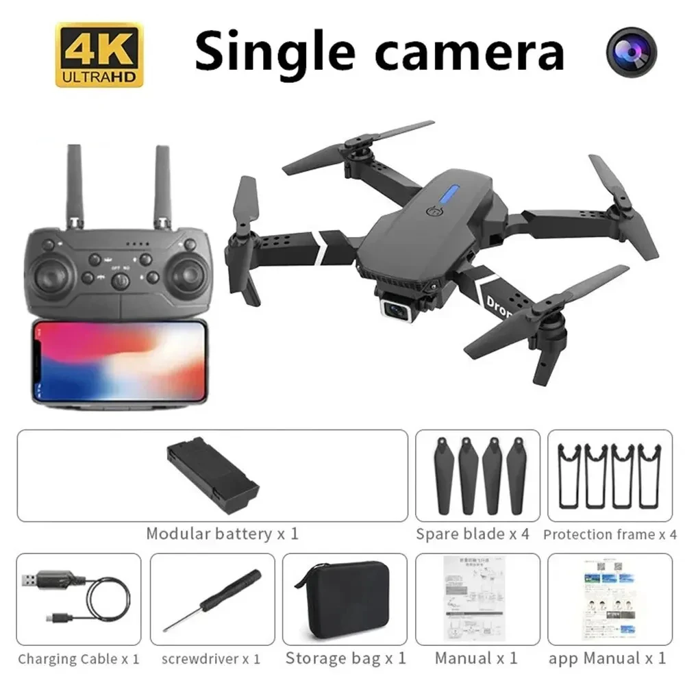 Professional E88 4k  Drone Wide-Angle High-Definition Camera Wifi Fpv Height Maintaining Folding Rc Quadcopter Helicopter Toy