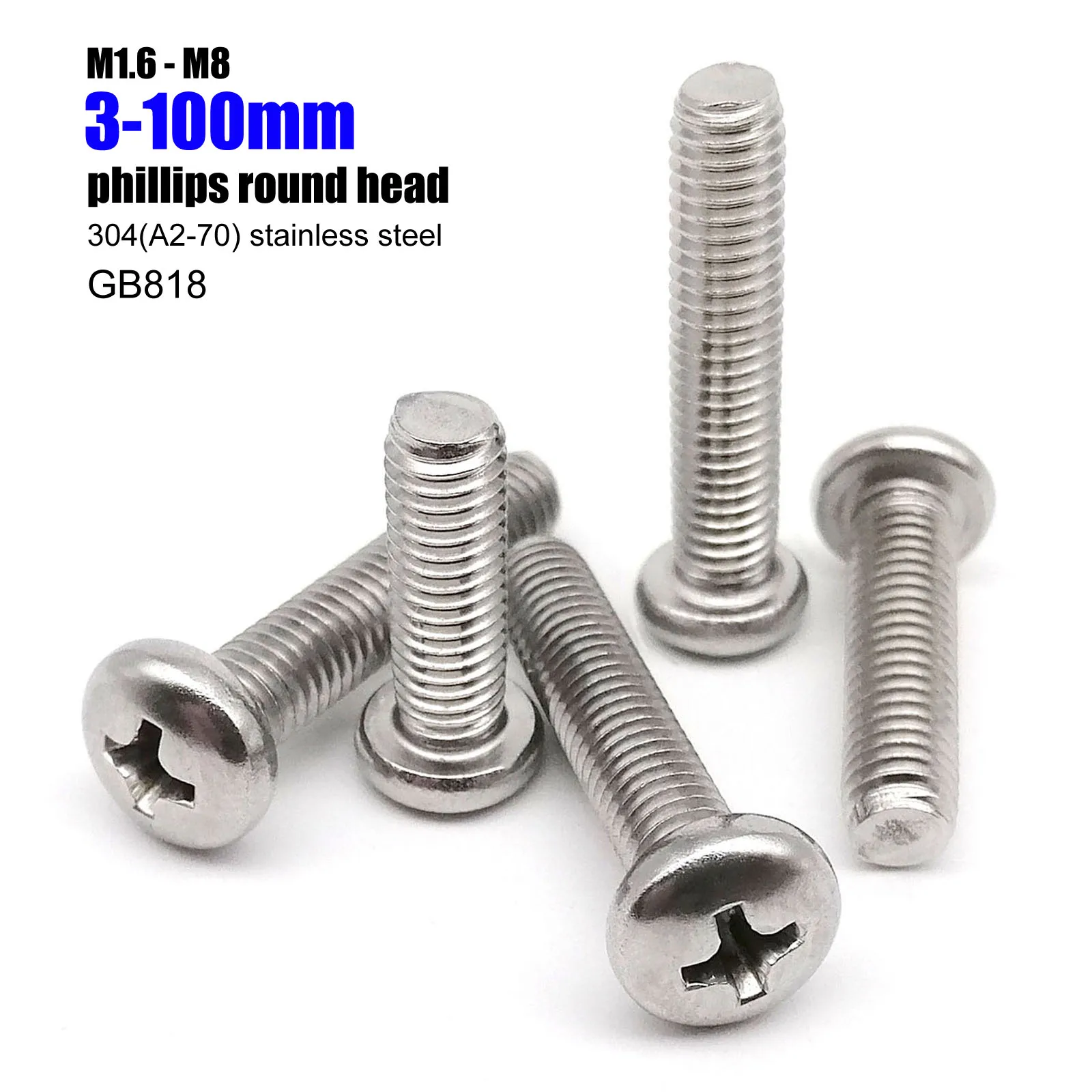 Vis à tête cylindrique cruciforme M2 M2.5 M3 M4 M5 M6 M8 GB818-85 A2-70 en acier inoxydable 304