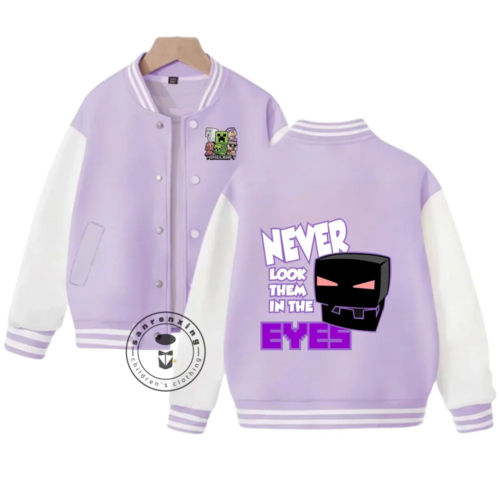 Biblioteca regalo di compleanno di 1-14 anni Uniforme da baseball Minecraft Cartoon stampato Giacca autunnale e invernale per ragazzi e ragazze Kawaii