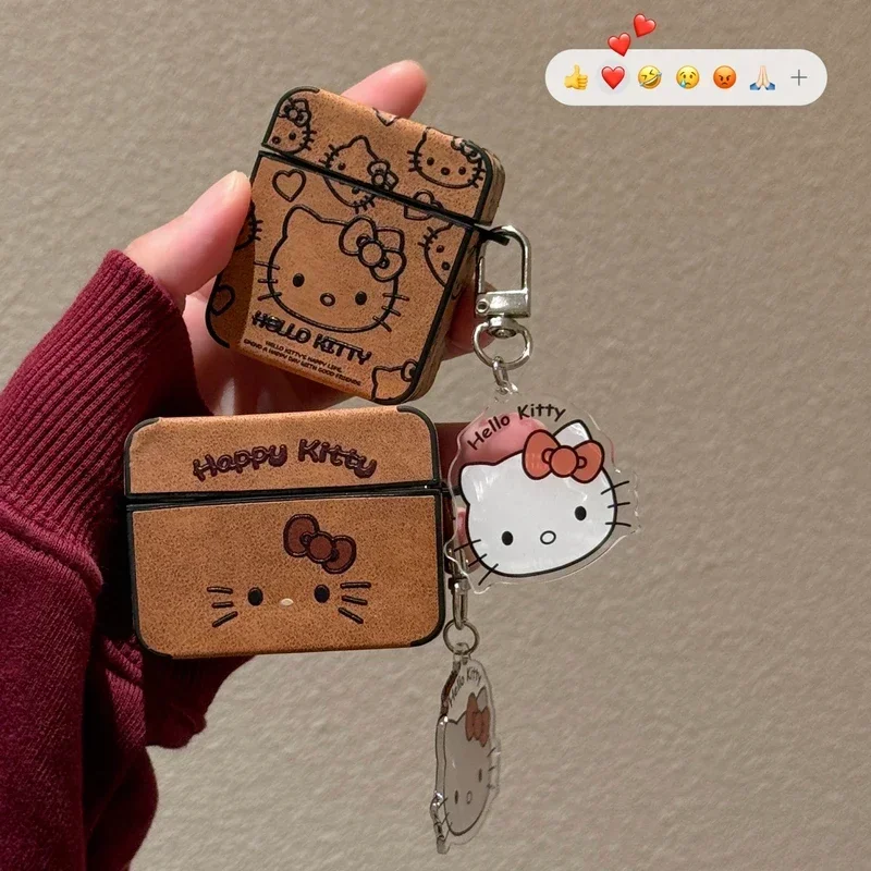 Cute Cartoon Sanrio Hello Kitty Leather Earphone Case For AirPods 1 2 3 2021 Pro Wireless Bluetooth Headset Headphone Bag