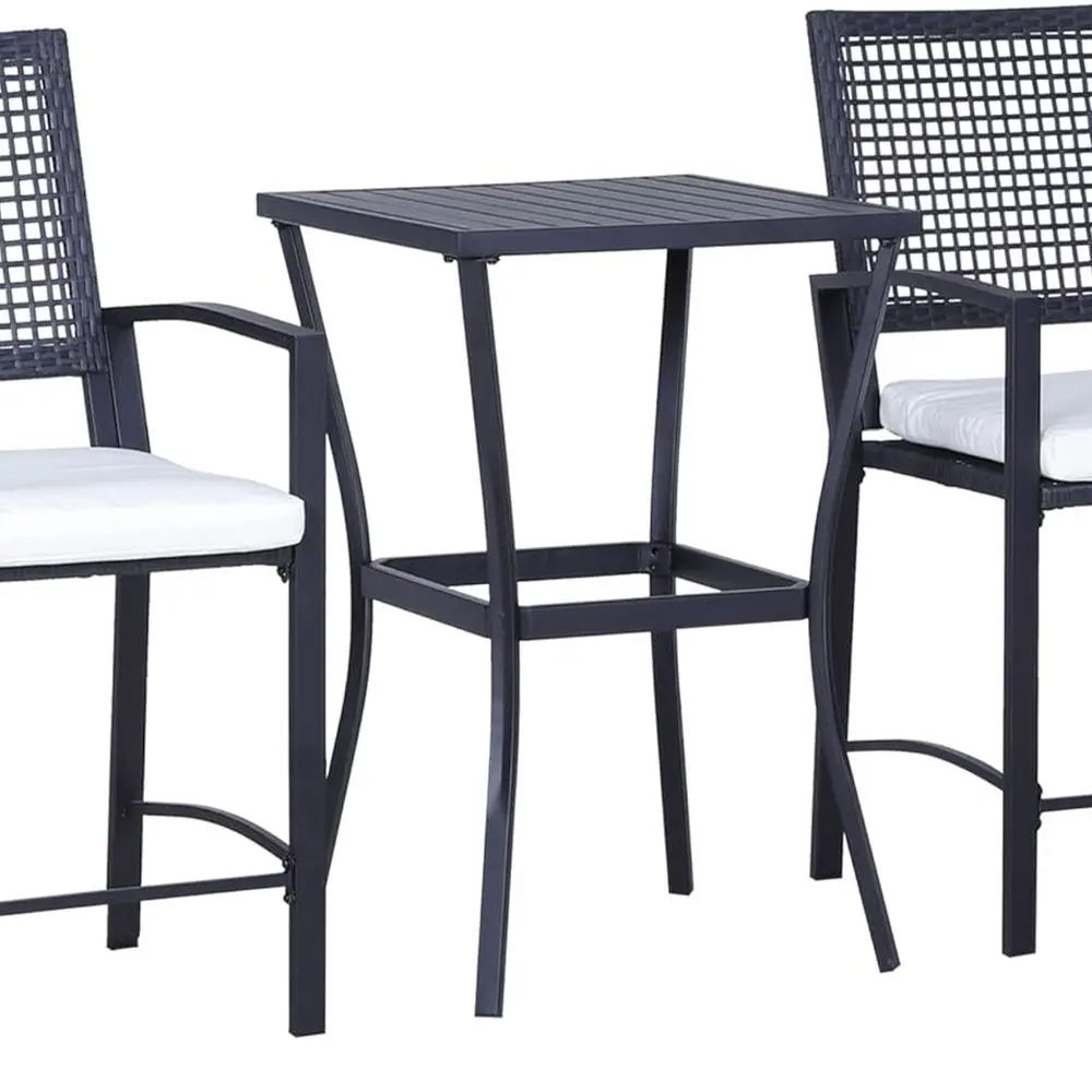 

3pcs Patio Bar Set with Soft Cushion, Rattan Wicker Outdoor Furniture Set for Backyards, Lawn, Deck, Poolside