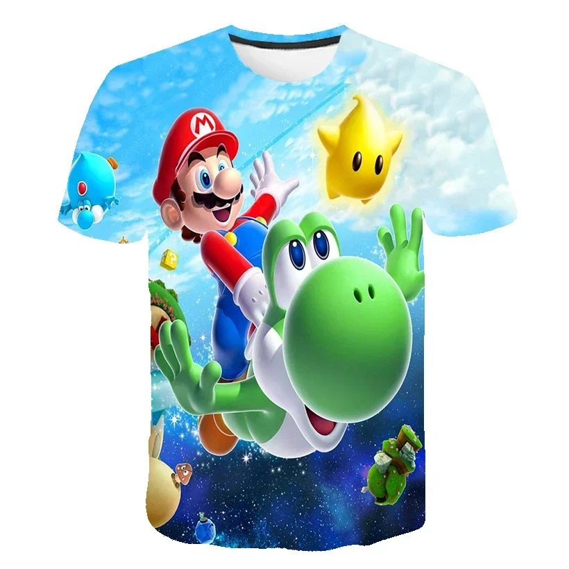 Summer T-shirt  Super Mario bros T-shirt Kids Harajuku Fashion Casual T-Shirt Boy Girls Polyester Summer Men Women Short Sleeve