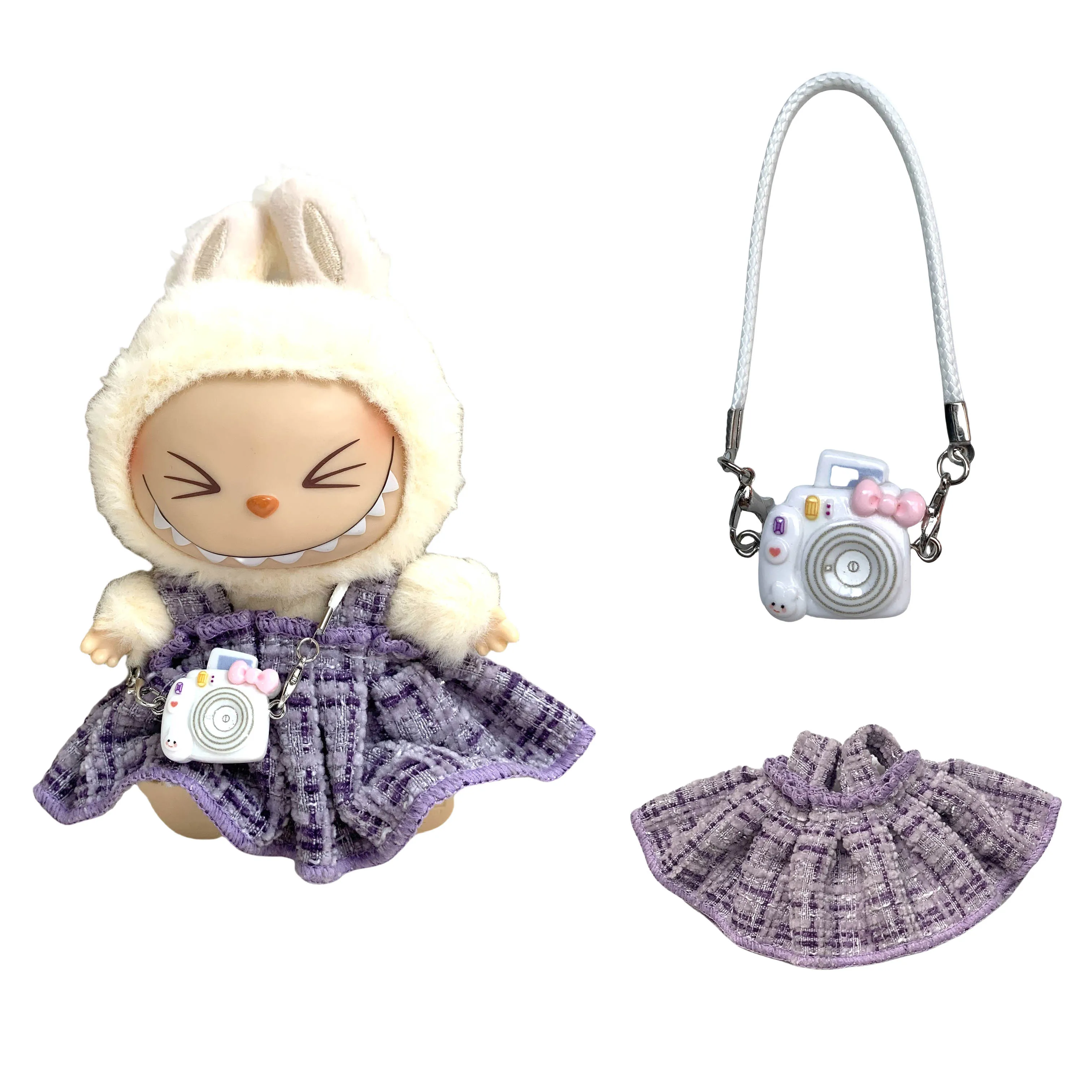 ل 17 سنتيمتر Labubu ملابس دمى مجموعة V1 V2 دمية الملابس والاكسسوارات الأرجواني بسيط عبق تنورة وقبعة الزي