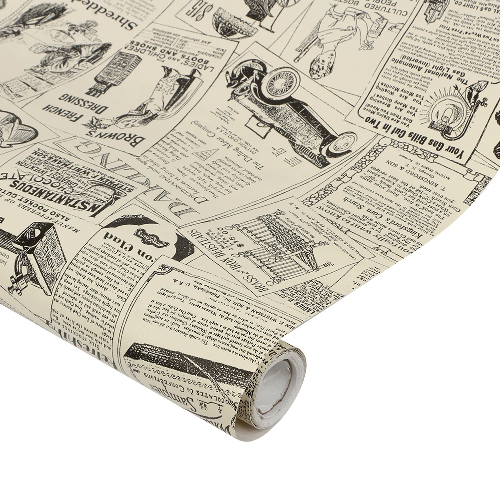 3M Vintage Newspaper Wallpaper Roll Self Adhesive Retro Contact Paper Waterproof Peel and Stick Wall Paper for Dormitory Decor