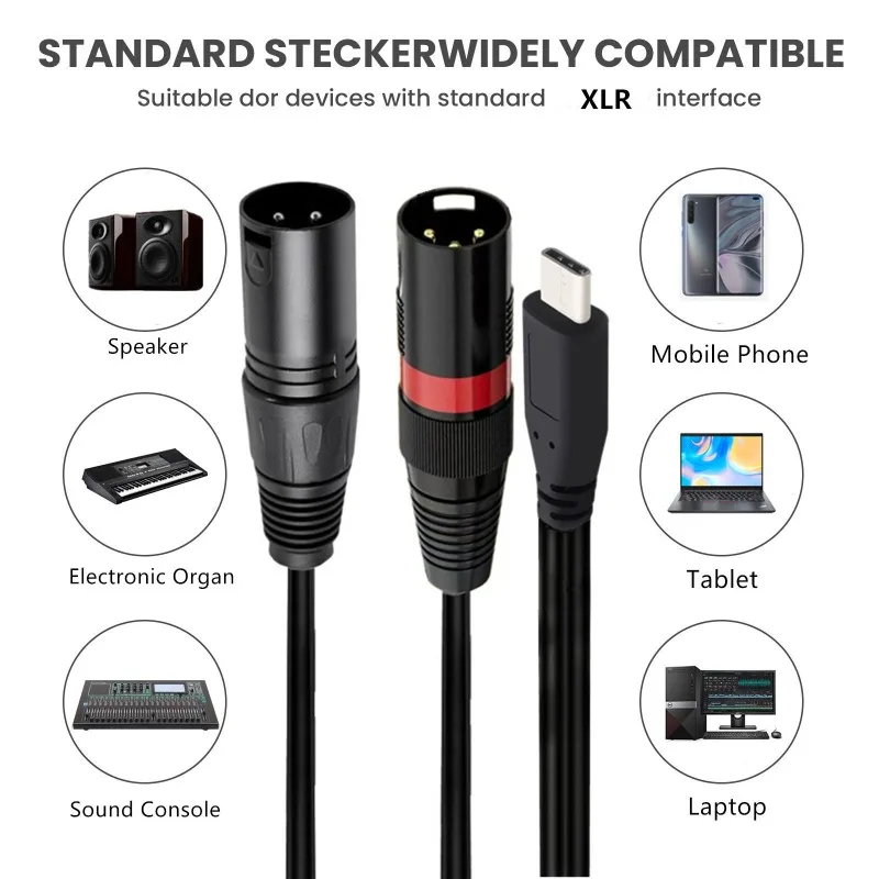 

USB Type C «папа» на 2, XLR «папа», стерео аудиокабель для усилителей для смартфонов, ноутбуков