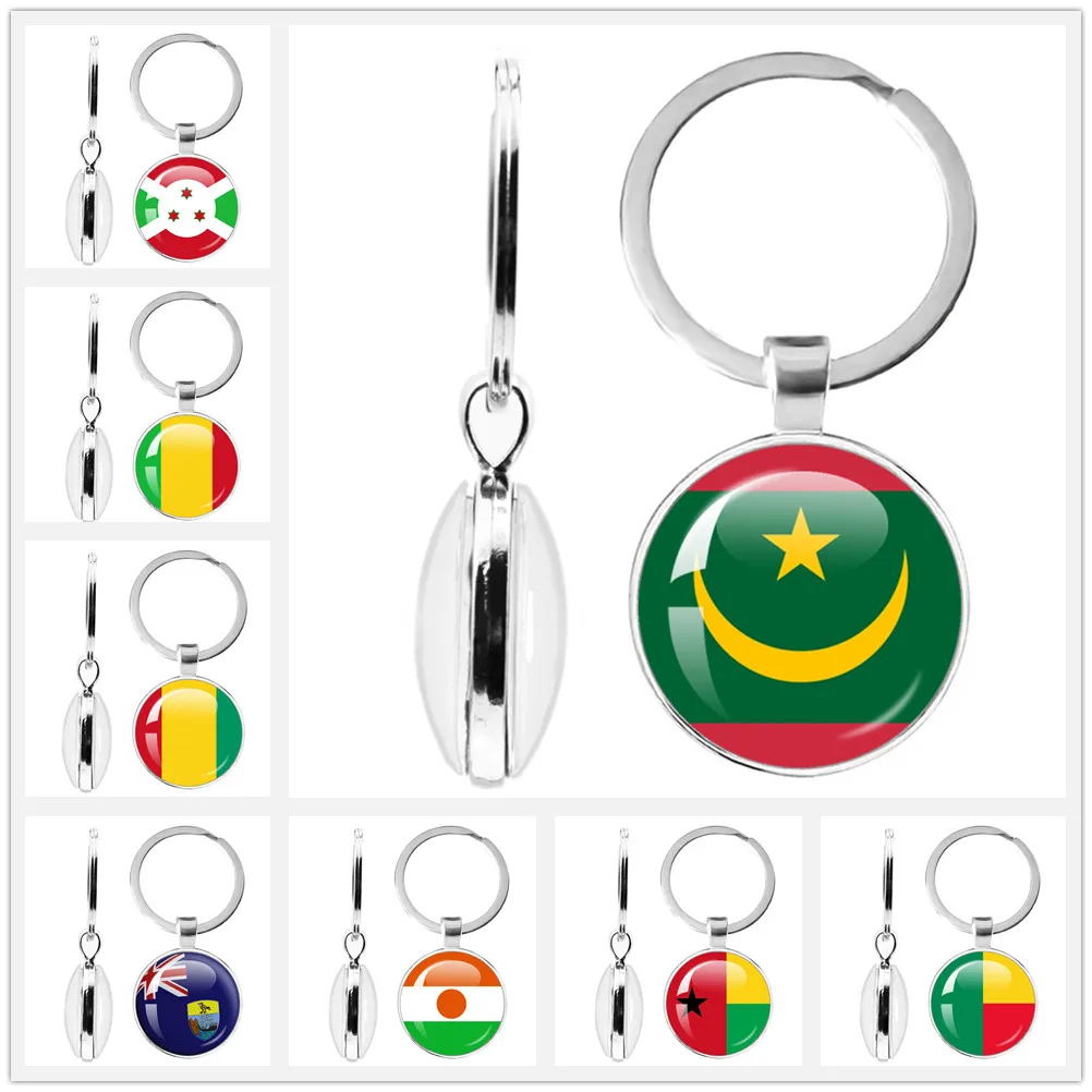 Mauritania,Mali,Rwanda,Coate d'Ivoire,Burundi,Burkina Faso 25mm Glass Cabochon National Flag Double-Sided Keychain