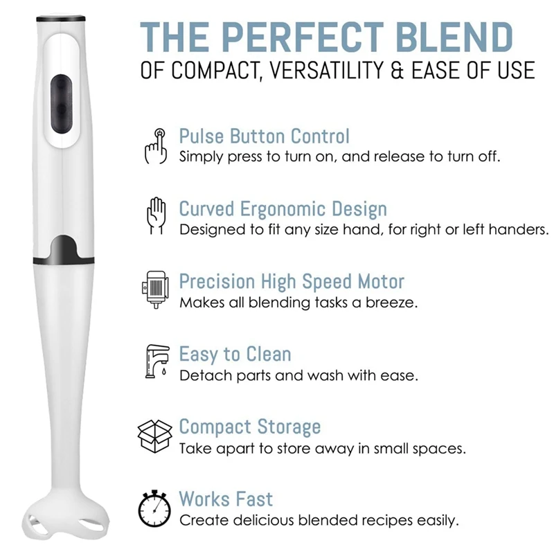 Immersion Blender 300-Watt Turbo Stick Hand Blender, Powerful Ice Crushing Design Purees Smoothies, EU Plug