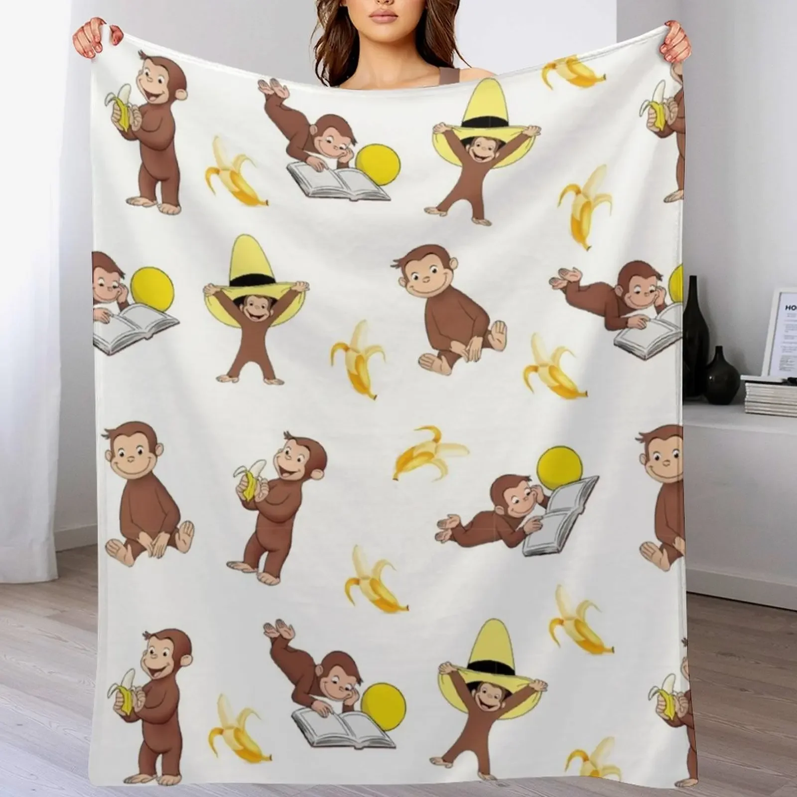 

George the curious monkey cartoon for kids pack Throw Blanket Anti Shedding Soft Fuzzy Blanket for Home