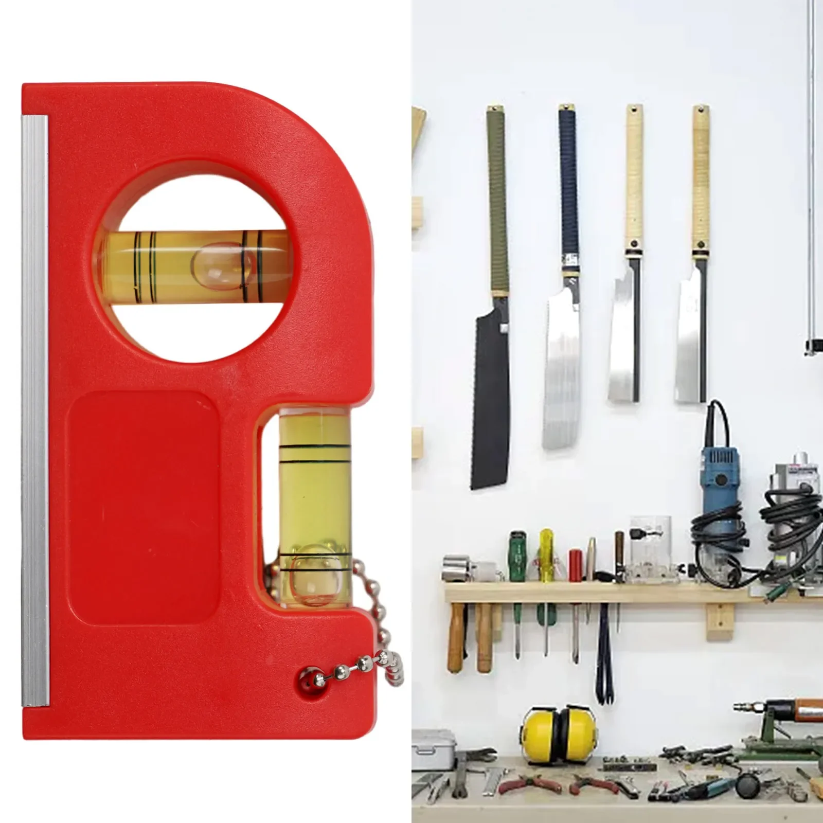 2In1 Key Chain Leveler Red Magnetic Mini Pocket Level With Metal Chain Hook 85*46*20mm For Determining Horizontal Vertical Plane