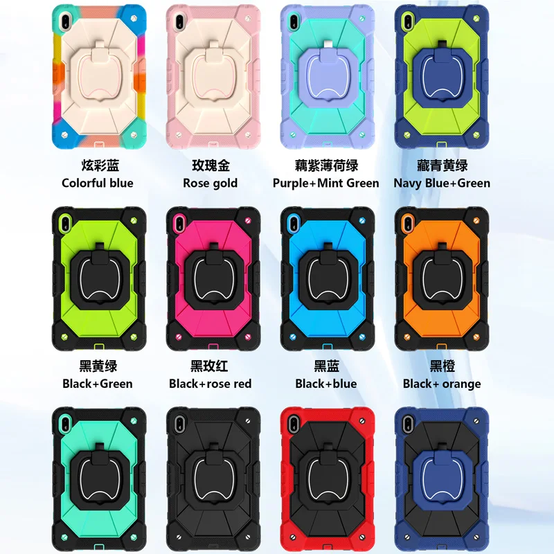 For Huawei MatePad SE 11 inch 2024 AGS6-W00 Tablet Case Kids PC Silicon Rotation Pull Ring Stand Shockproof Armor Cover + Strap