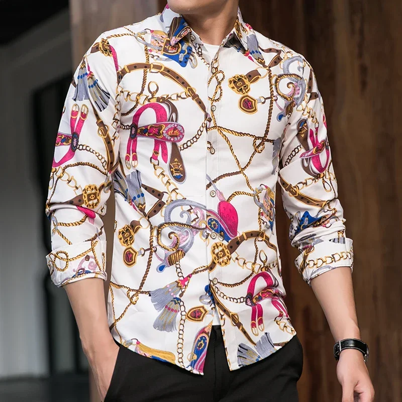 5XL 6XL 7XL Shirt Men Autumn New Fashion Personality Printing Long Sleeve Shirts Men 2022 Casual Plus Size Business Office Shirt