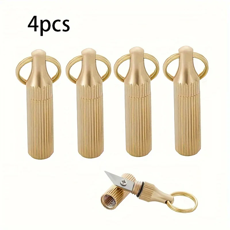 New Mini Brass Capsule Pocket Knife Compact Multifunctional Tool with Keychain Outdoor Survival Emergency Cutting Portable Carry