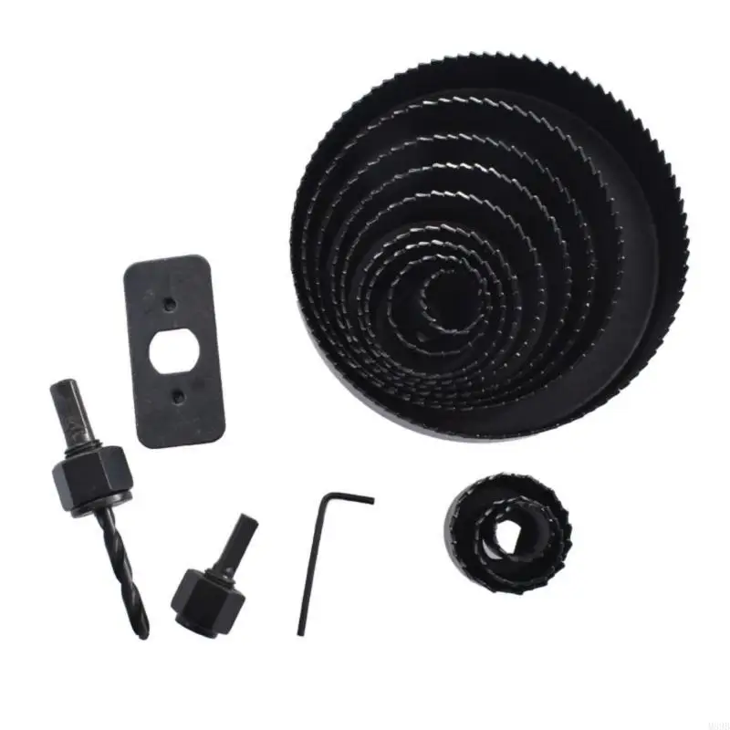 

Professional Drill Bit Set 18 Pieces 19mm to 127mm Hole Boring Tools Includes Mandrels Installation Plate M89B