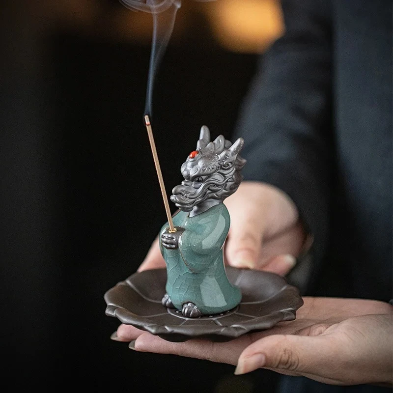 Mini-Keramik-Drachen-Räucherstäbchenhalter, Brenner für Teezeremonie, Meditation, Zen, Schreibtisch-Dekoration, Line Stick, Duftstopfen, Ständer, Geschenk