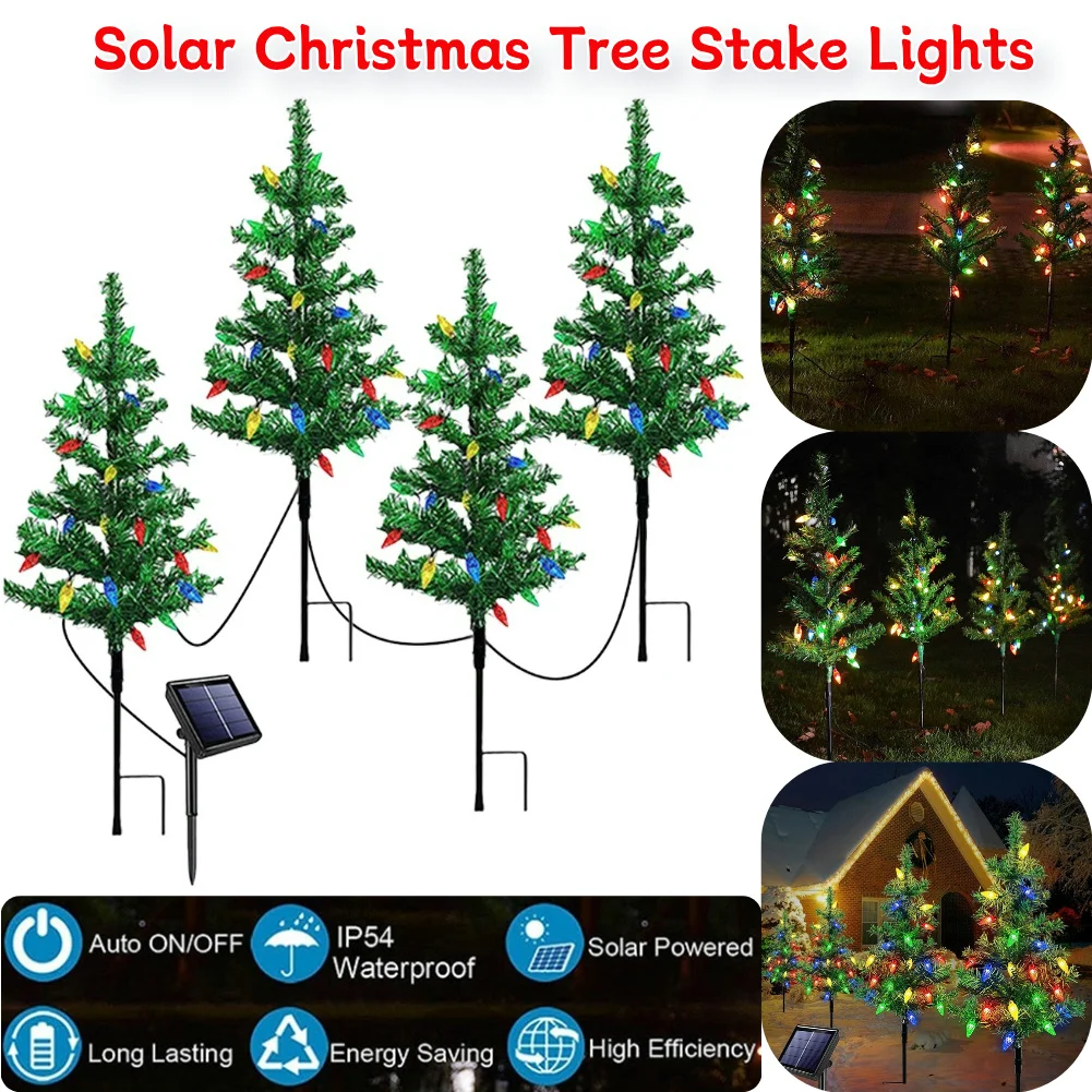 Solar Christmas Tree Stake Light IP65 Waterproof Durable Versatile Outdoor Solar Xmas Tree LED Light for Outdoor Lawn Decoration