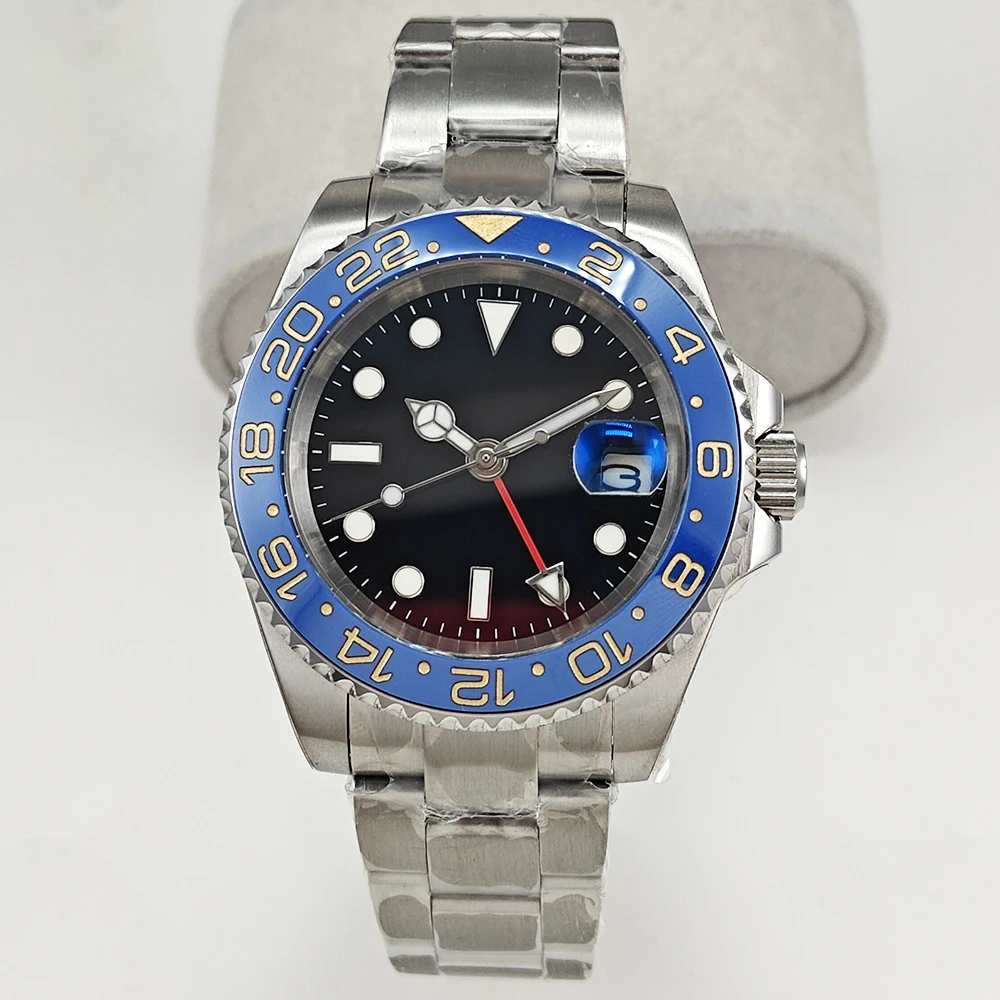 

2024 New Luxury Men's GMT Automatic Mechanical Watch 40mm Blue Ceramic Bezel 316L Stainless Steel Strap Sapphire Waterproof