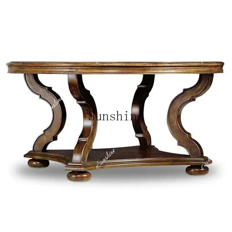 American rural round carved small apartment type old style small round table  FT
