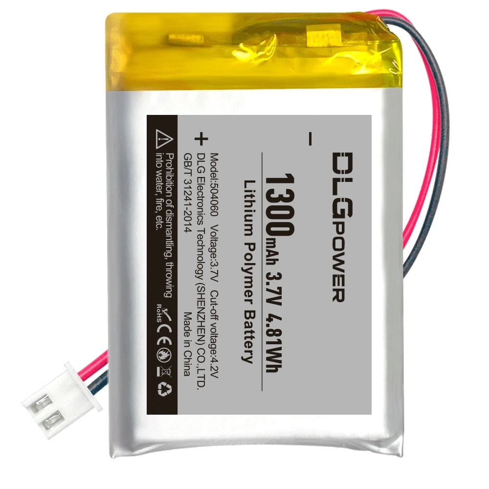 DLGpower 504060 3.7V 1300mAh Lithium Polymer Battery Pack Bluetooth Audio Car Recorder Rechargeable Li-ion Battery