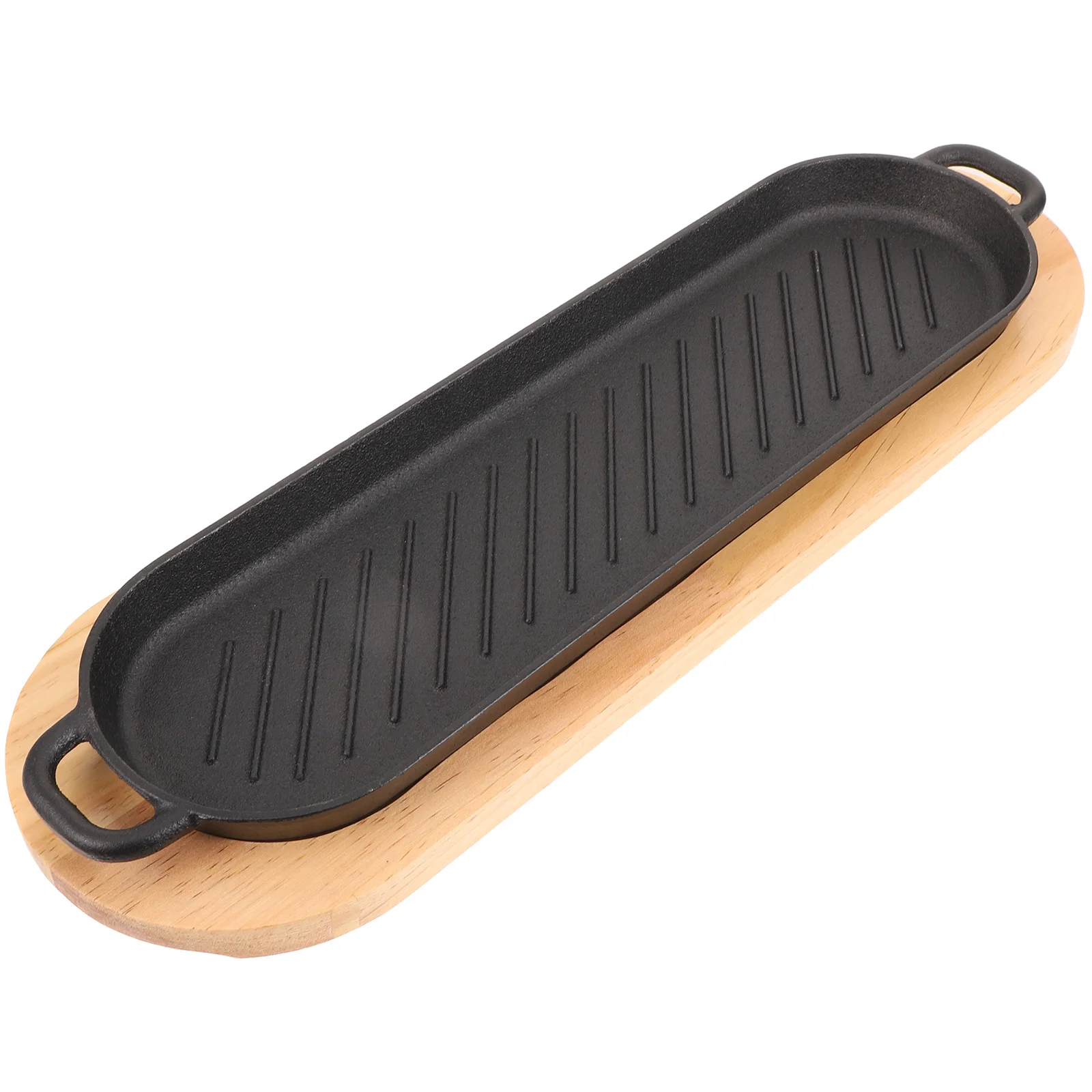 

Grill Plate Steak Pan Iron Roasting Kitchen Essentials Skillet Plates With Wooden Serving Tray Stovetop