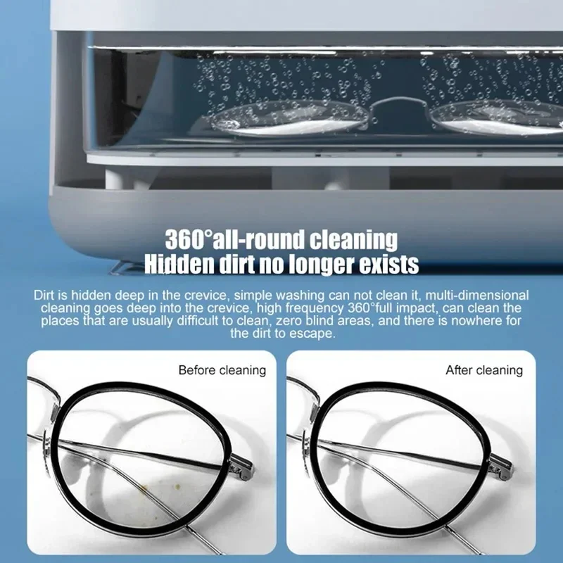 Multi-Functional Ultrasonic Cleaner Portable Household Small Jewelry Eyeglasses Watches Cleaner 360Degree Cleaning Machine