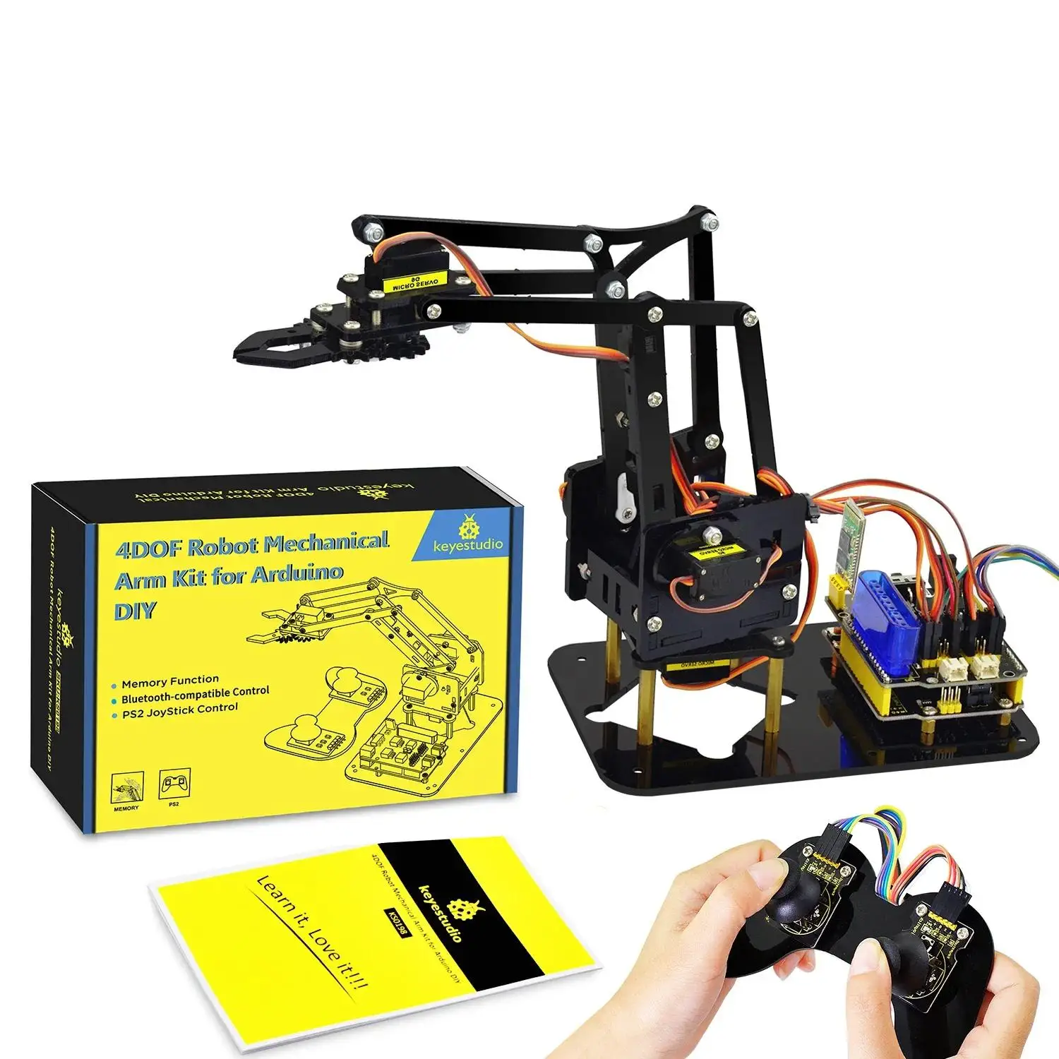 Keyestudio 4DOF Robot Arm Kit Robot Pack Acrylic PS2 Mechanical Claw Toys for Arduino Robot Arm Kit DIY Robot STEM Programming