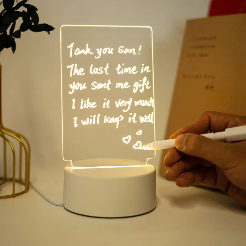 Transparent Luminous LED Night Lights USB Luminous Acrylic Night Light Erasable Write Message Board Calendar Desktop Ornaments