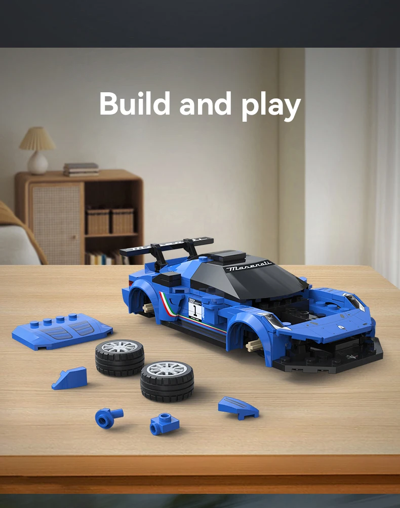CaDA 1:24 MOC مازيراتي GT2 سيارة سباق رقم 24 سيارة رياضية اللبنات 2024 Fanatec GT2 مدينة سيارة الطوب اللعب هدايا العيد