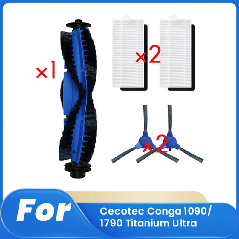 

A55X-5 Pcs Filter And Main Side Brush For Cecotec Conga 1090/1790 Titanium Ultra Cleaner Parts Replacement