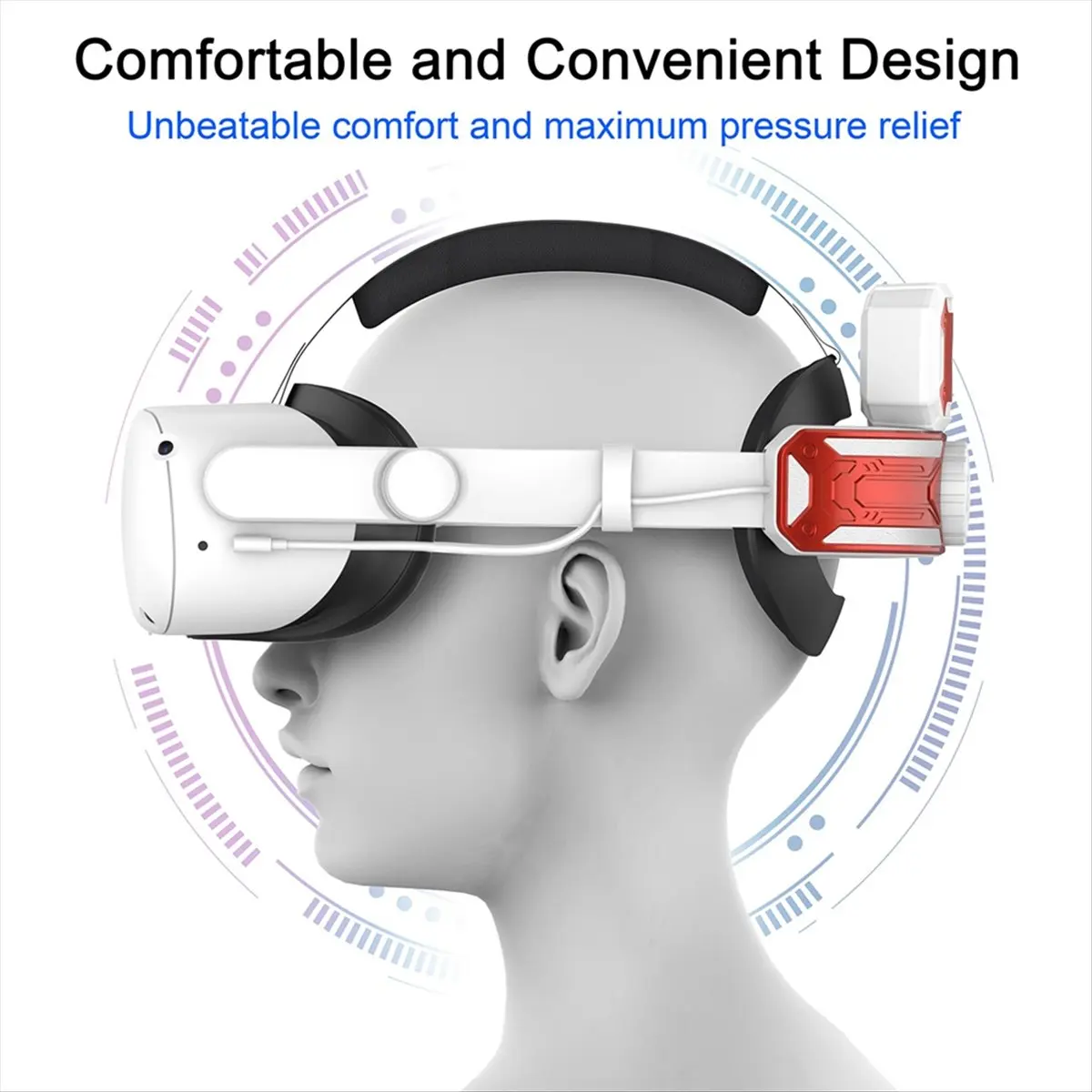 feelfeel VR Head Strap with Battery for Meta/Oculus Quest 2,Adjustable Elite Strap VR Power Charger Station VR Accessories Red