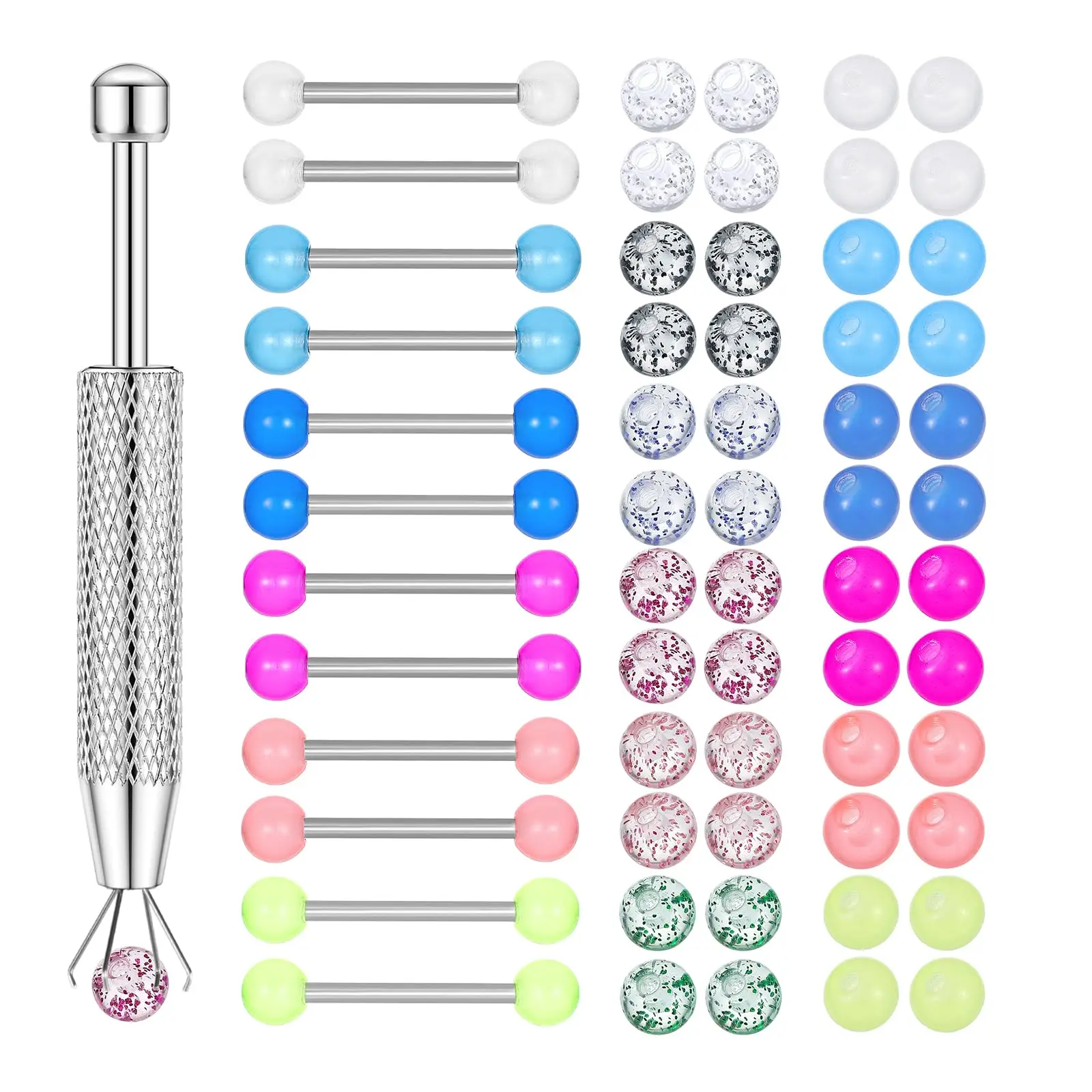 12PCS Barbell Nipple Rings 48PCS Replacement Balls, Glow in Dark Tongue Piercing Jewelry Tongue Ring Retainer for Women Men