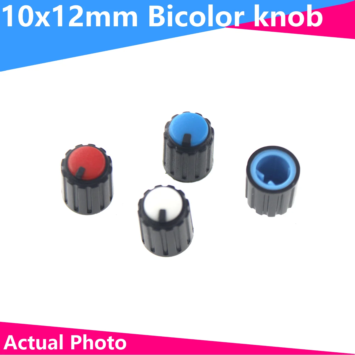 20PCS Dual color knob 10 * 12mm small volume adjustment hat flower shaft 6mm half axis potentiometer power amplifier sound