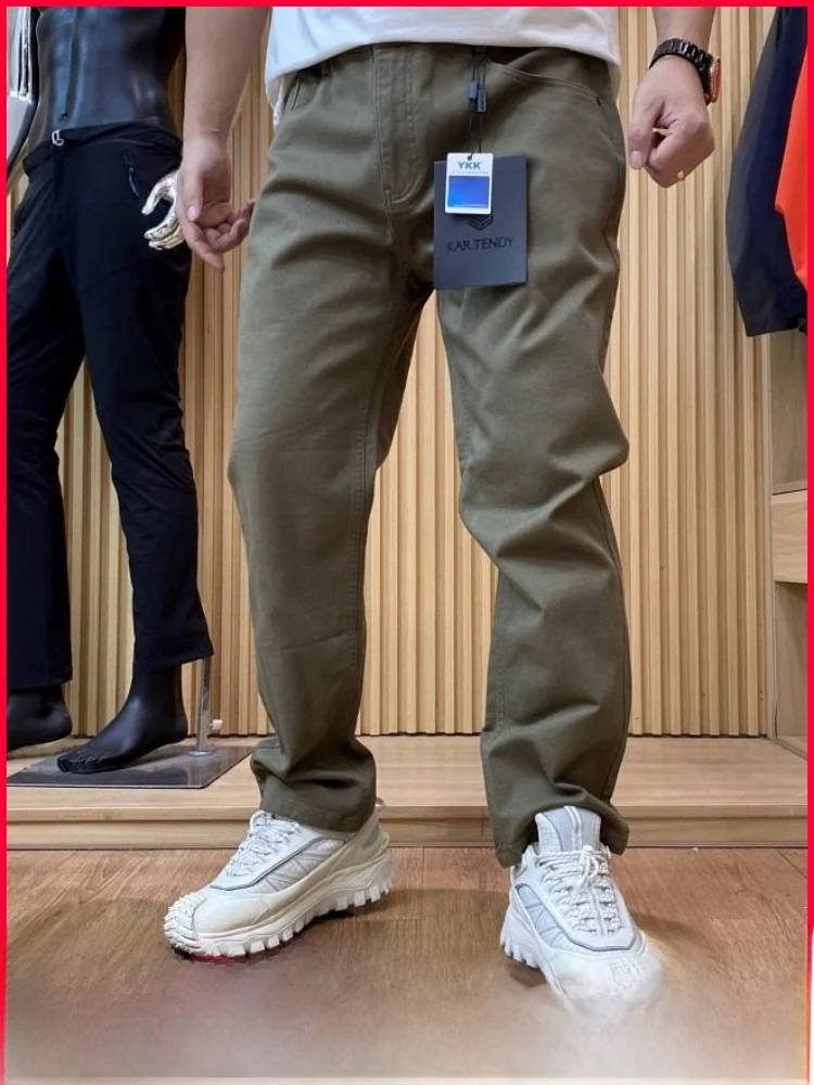 

Мужские прямые повседневные брюки на флисовой подкладке цвета хаки для осени и зимы, модные, однотонные, универсальные, удобные, дышащие.