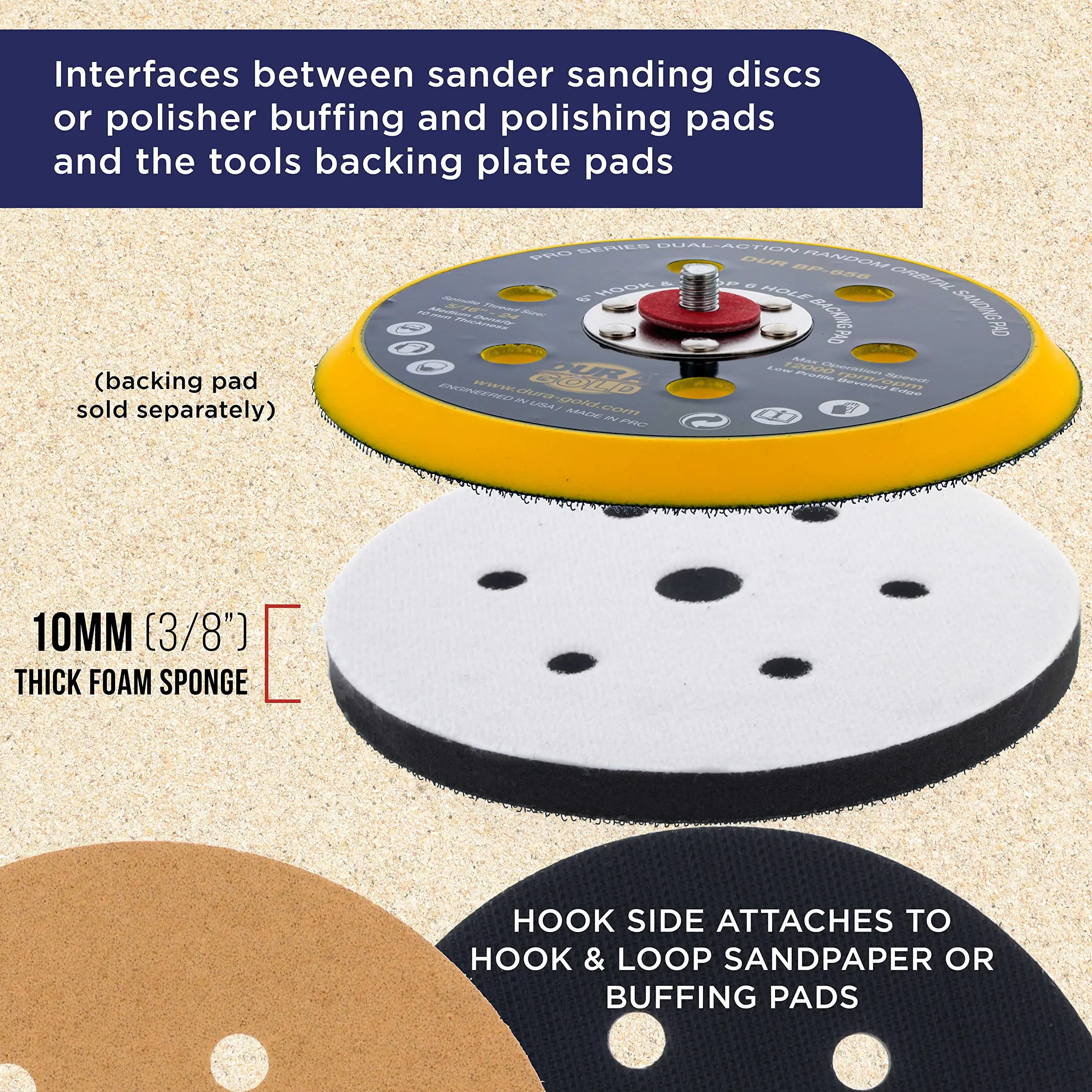 6Inch 10mm Thick Soft Density Interface Pad for DA Polishers & Sanders, 6 + 1 Hole Pattern Dustless, Hook & Loop Foam Cushion