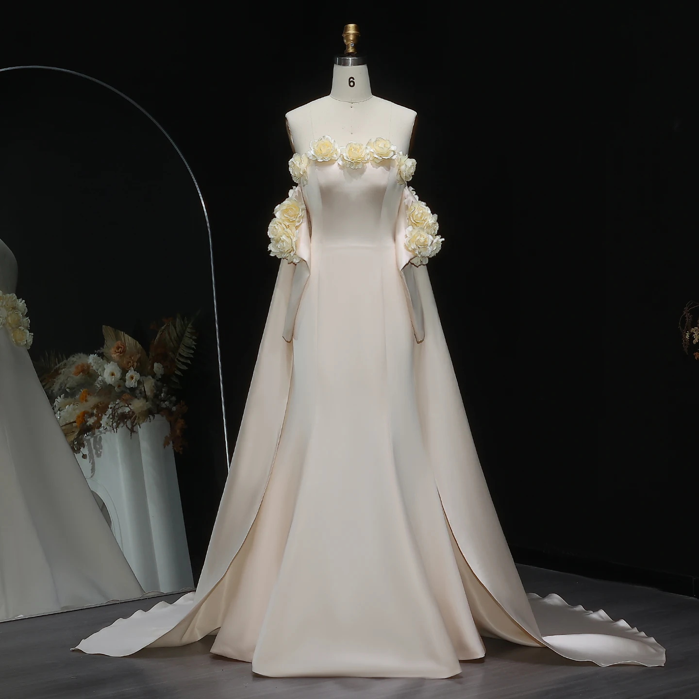 

Шарон Саид персиковое элегантное вечернее платье с открытыми плечами и 3D цветами в арабском стиле для женщин свадебное платье SF189 по индивидуальному заказу