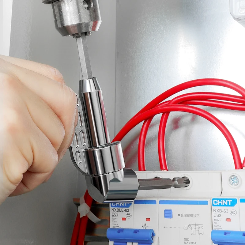 

Right Angle Drill Attachment,105 Degree Right Angle Drill Bit Adapter,Angled Screwdriver for Tight Space (LONG&SHORT)-Silver