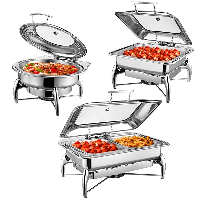 Hydraulic Shaft Stainless Steel Buffet Chafing Dish Buffet Set Food Warmer Chaffing Dish Glass Top Chafing Dish