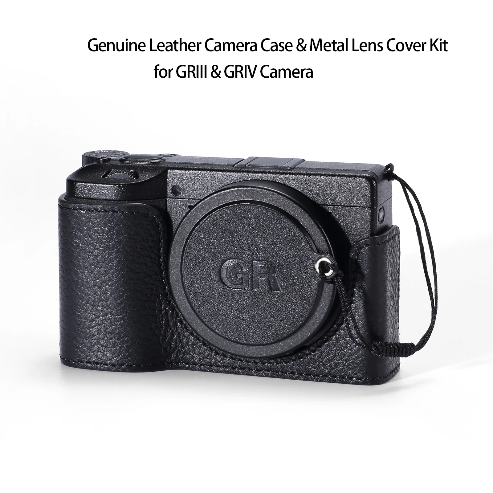 For Ricoh GRIII GRIV GR3 GR4 Case Kit Vintage Genuine Leather Camera Half-Wrap Case Metal Camera Lens Cap with Anti-lost Rope