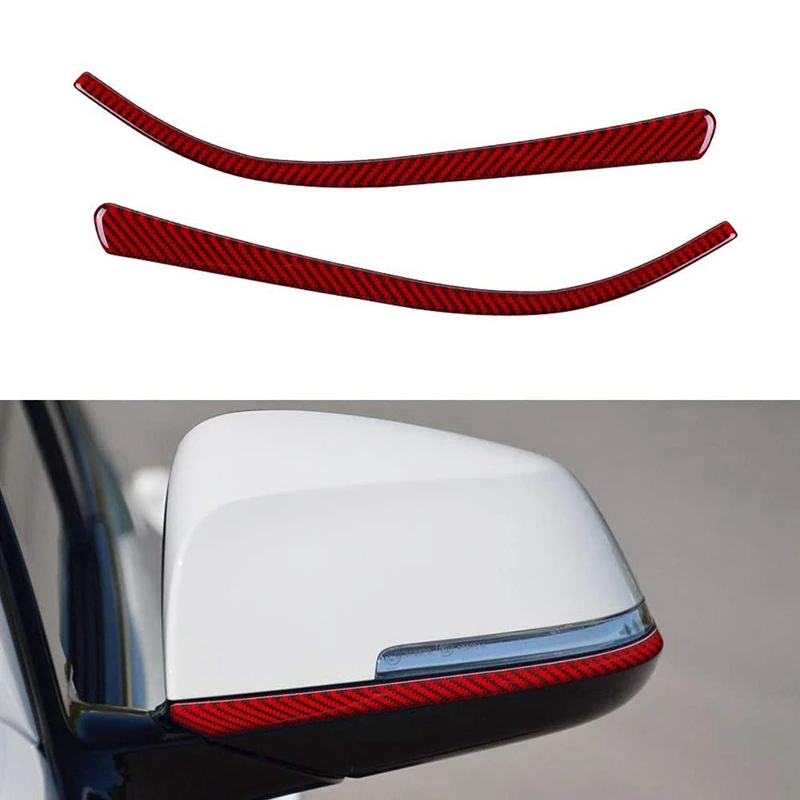 Carbon Fiber Rearview Side Mirror Covers Trim For -BMW 3 4 Series GT F30 F32 F34 2013-2019 (2Pcs Red)