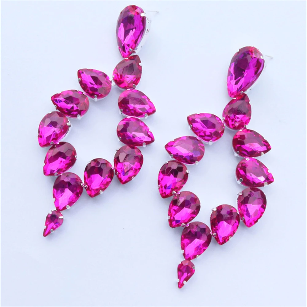 Shiny Red Big Rhinestone Earrings Jewelry Women\'s Fashion Romantic Ball Party Hollow out Crystal Earrings Jewelry Accessories
